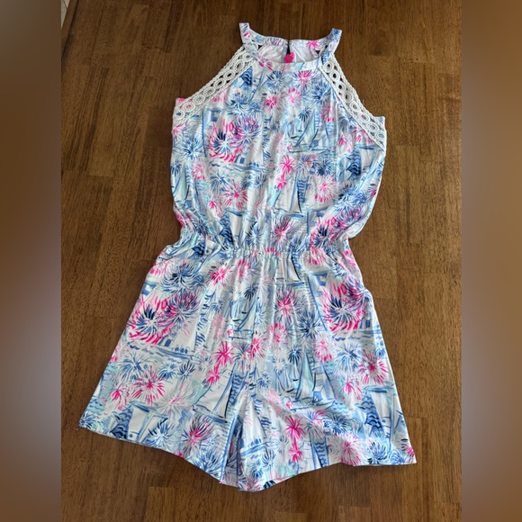 Lilly Pulitzer Lala Romper SZ XS Crew Blue Tint Sea To Shining Sea - Picture 4 of 16